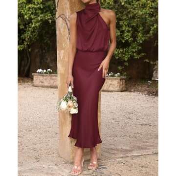 BTFBM Women's Sleeveless Cocktail Dress - Elegant Deep Red Evening Maxi Dress