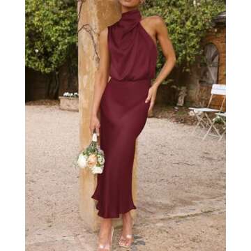 BTFBM Women's Deep Red Sleeveless Party Dress for Weddings