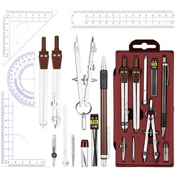 Outus 13 Pcs Math Geometry Kit - Compass Set with Protractor, Rulers & Storage