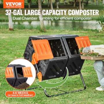 VEVOR Compost Bin, 37-Gal Dual Chamber Composting Tumbler, High Volume Two Rotating Chambers with 2 ...