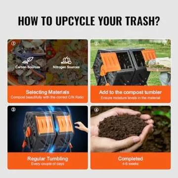 VEVOR Compost Bin, 37-Gal Dual Chamber Composting Tumbler, High Volume Two Rotating Chambers with 2 Sliding Door and Steel Frame, BPA Free Composter Bin Tumbler for Garden, Kitchen, Yard, Outdoor