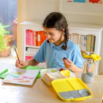 b.box Oversized Lunch Box for Kids: Bento Box with 4 Compartments (2 Leak Proof), Removable Divider, Gel Cold Pack. For Older Kids and Big Eaters Ages 3+. School Supplies. 8½ Cup Capacity.