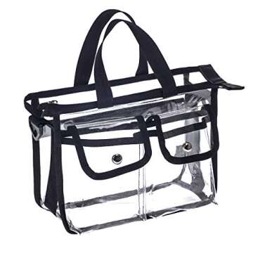 Jula Vance Medium Clear PVC Makeup Artist Set Bag Transparent Cosmetic Storage Bag Travel Make up Kits Organizer MUA Bag Stadium Approved Clear Tote Bag with Removable Shoulder Strap