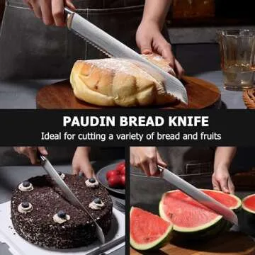 PAUDIN Bread Knife, 10 inch Serrated Knife, German Stainless Steel Bread Knife for Homemade Bread, Razor Sharp Edge for Efficient Slicing Sourdough Bread, Bagels, Cake