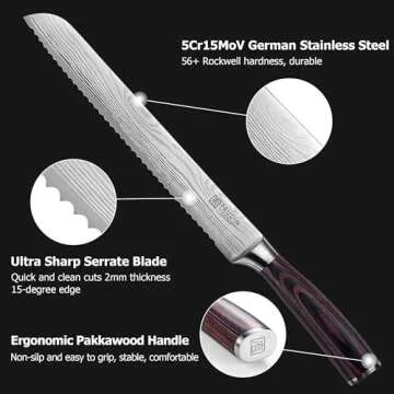 PAUDIN Bread Knife, 10 inch Serrated Knife, German Stainless Steel Bread Knife for Homemade Bread, Razor Sharp Edge for Efficient Slicing Sourdough Bread, Bagels, Cake