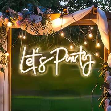 Ajoyferris Let's Party Neon Signs Dimmable Neon Light Sign for Wall Decor 16''x 7'' Word LED Neon Si...