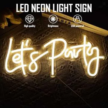 Ajoyferris Let's Party Neon Signs Dimmable Neon Light Sign for Wall Decor 16''x 7'' Word LED Neon Sign Art Decorative Lights for Bachelorette Engagement Party Birthday Wedding Party Warm White