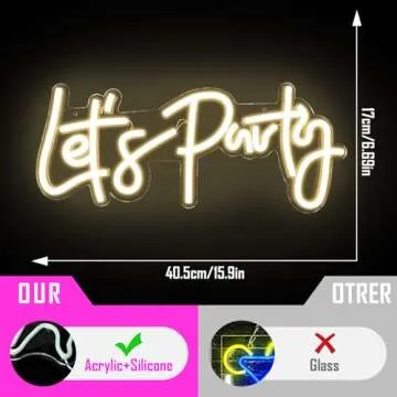 Ajoyferris Let's Party Neon Signs Dimmable Neon Light Sign for Wall Decor 16''x 7'' Word LED Neon Sign Art Decorative Lights for Bachelorette Engagement Party Birthday Wedding Party Warm White