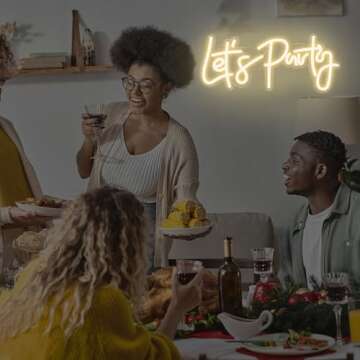 Ajoyferris Let's Party Neon Signs Dimmable Neon Light Sign for Wall Decor 16''x 7'' Word LED Neon Sign Art Decorative Lights for Bachelorette Engagement Party Birthday Wedding Party Warm White