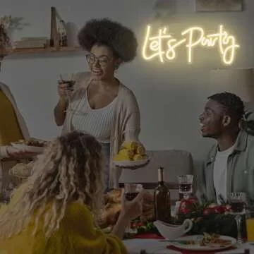 Ajoyferris Let's Party Neon Signs Dimmable Neon Light Sign for Wall Decor 16''x 7'' Word LED Neon Sign Art Decorative Lights for Bachelorette Engagement Party Birthday Wedding Party Warm White