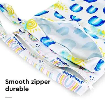 eaxin 2pcs Waterproof Wet Bags with Two Zippered Pockets, Washable, Reusable for Travel, Beach, Pool, Stroller, Diapers, Dirt Gym Clothes, Wet Swimsuits, Toiletries -Rainbows