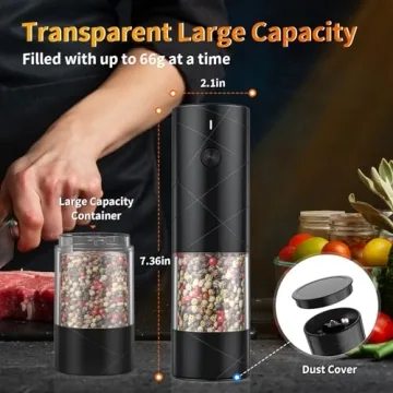 Electric Salt and Pepper Grinder USB Rechargeable with Light