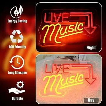 Music Live Neon Signs, Handcrafted Live Music Led Light Signs for Wall Decor, Usb Powered Music Live Led Light For Nightclub, Bar, Club, Bedroom, Music Stadio Indoor Outdoor