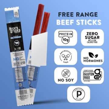 Nick's Sticks Clean & Balanced 100% Grass-Fed Beef Snack Sticks | Made in the USA | Gluten Free | Paleo, Keto, Whole30 Approved | No Soy, Antibiotics or Hormones (6 – 1.7oz. Packs of 2 Sticks)