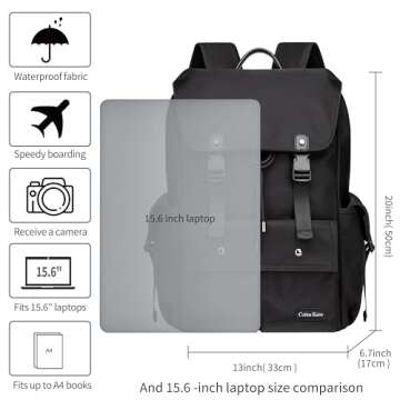 Colins Keirs Black backpack men,16 inch laptop backpack for men, drawstring anti-theft waterproof te...