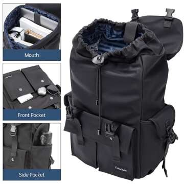 Colins Keirs Black backpack men,16 inch laptop backpack for men, drawstring anti-theft waterproof tech backpack with laptop compartment. Large 30 L