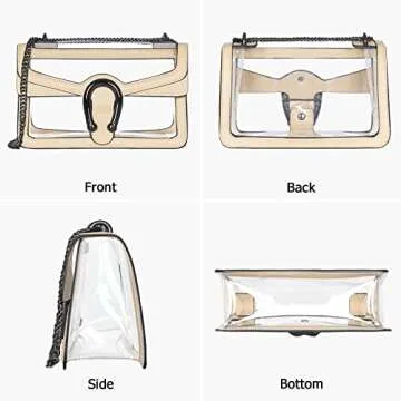 Joryin Clear Bag for Women Clear Bags Stadium Approved Clear Purse Shoulder Bag Crossbody Bag Fashion Small Handbag Clutch Bag Transparent Bag Black Warm Beige