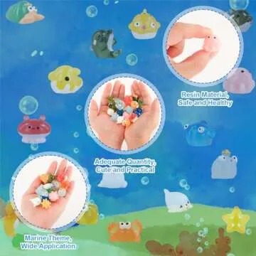 90pcs Mini Ocean Figurines, 18 Styles Tiny Resin Marine Animals Fish Turtles Miniature Sea Animals Ornaments Small Trinkets for Dollhouse Garden Decoration Birthday Party Favor