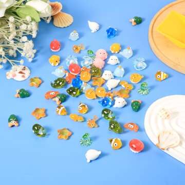 90pcs Mini Ocean Figurines, 18 Styles Tiny Resin Marine Animals Fish Turtles Miniature Sea Animals Ornaments Small Trinkets for Dollhouse Garden Decoration Birthday Party Favor
