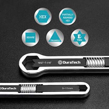 DURATECH Universal Wrench Set, Adjustable Wrench Set, SAE & Metric, 8-inch&10-inch, 44 sizes in 2 Piece, Drop Forged, ANSI standard