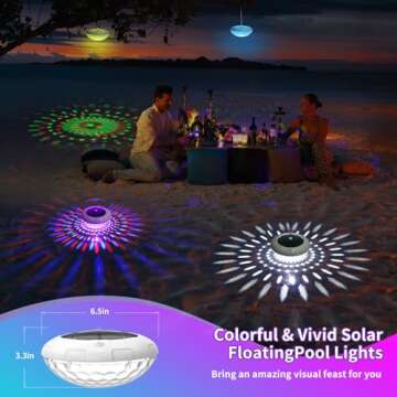 LENONE Solar Floating Pool Lights APP Control, 6.5" RGB Color Changing Pool Lights That Float with Dynamic Lighting Effects, IP68 Waterproof, Perfect for Garden, Party