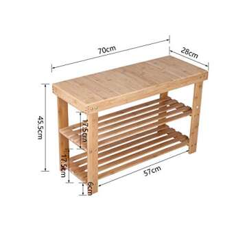 KKTONER Bamboo Shoe Rack Bench 3 Tier Entryway Seat Shoe Organizer Storage Shelf Natural Color