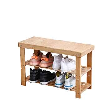 KKTONER Bamboo Shoe Rack Bench 3 Tier Entryway Seat Shoe Organizer Storage Shelf Natural Color