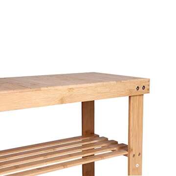 KKTONER Bamboo Shoe Rack Bench 3 Tier Entryway Seat Shoe Organizer Storage Shelf Natural Color