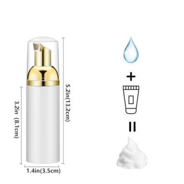 IRON BILL 2 Oz Empty Foam Pump Bottle (12PCS) Travel Foaming Soap Dispenser for Hand Soap, Lash Shampoo Cleanser (White&Gold)