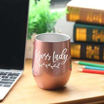 KLUBI Boss Lady Gifts - Large 12oz Wine Tumbler/Mug - Funny Gift idea for Girl Boss, Boss Babe, Glass, Women Bosses, Lady, Female, Office, Appreciation