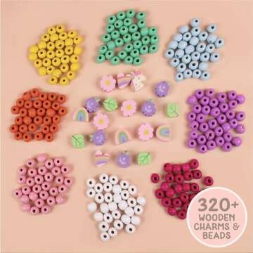 Story Magic Wooden Flower Bead Set, Over 300 Large Hole Wood Beads & Charms for Beading Bracelets, Bracelet Making Kit, Flower Bracelet Kit, Whimsical Bracelet Charms, Storage Tray Included, Ages 4+