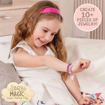 Story Magic Wooden Flower Bead Set, Over 300 Large Hole Wood Beads & Charms for Beading Bracelets, Bracelet Making Kit, Flower Bracelet Kit, Whimsical Bracelet Charms, Storage Tray Included, Ages 4+