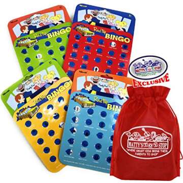 Toysmith Road Trip Bingo Cards Red, Blue, Green & Orange Gift Set Travel Bundle with Bonus Matty's T...