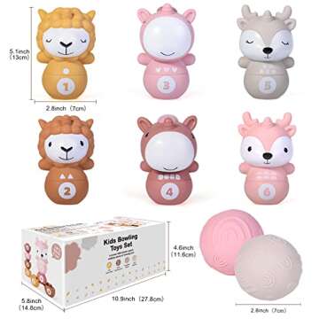 Nueplay Ages 18+ Months Toddler Learning Toys, Counting and Sorting Toys Kids Bowling Set, Animal Shape Puzzle and Bowling Game to Enhance Shape, Color, and Number Recognition, 1 Year Old Girl Gifts