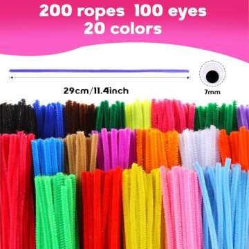 fulasiteu 200 pcs Multi-Color Pipe Cleaners and 100 pcs self-Adhesive Wiggle Eyes Sets for Crafts, Pipe Cleaners Bulk, Art and Craft Supplies, Chenille Stems, Pipe Cleaner for Crafts…