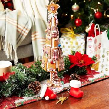 Okuna Outpost Gingerbread Christmas Tree, 15 Inch Christmas Decoration, Christmas Centerpiece for Ta...