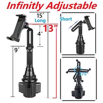 TECOTEC 2 in 1 Universal Cup Holder Tablet Mount, Upgraded 13" Long Neck Cup Holder iPad Holder for All Cellphones/Z Fold 3/2/Rugged Phones/Tablets