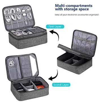 ORIENT FAMULAY Travel Organizer, Waterproof Cable Bag for Electronic Accessories Double Layer Large Shockproof Storage Bag for Cord, Hard Disk, Power Bank, Tablet -Gray