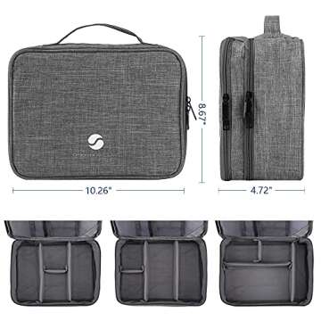 ORIENT FAMULAY Travel Organizer, Waterproof Cable Bag for Electronic Accessories Double Layer Large Shockproof Storage Bag for Cord, Hard Disk, Power Bank, Tablet -Gray