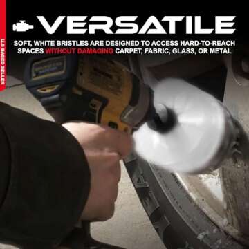 ABN 1/4in Drive Nylon Power Scrubber Drill Brush Attachment 5pc Set with 1pc Extension - Shower Cleaner, Spa Hot Tub Scrubber, Carpet Brush, Grout Cleaner for Home and Auto Car - White Soft Bristle