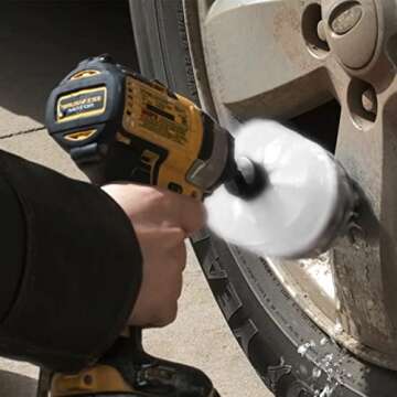 ABN 1/4in Drive Nylon Power Scrubber Drill Brush Attachment 5pc Set with 1pc Extension - Shower Cleaner, Spa Hot Tub Scrubber, Carpet Brush, Grout Cleaner for Home and Auto Car - White Soft Bristle