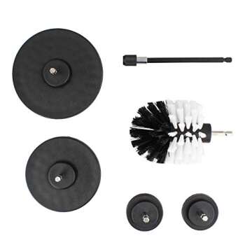 ABN 1/4in Drive Nylon Power Scrubber Drill Brush Attachment 5pc Set with 1pc Extension - Shower Cleaner, Spa Hot Tub Scrubber, Carpet Brush, Grout Cleaner for Home and Auto Car - White Soft Bristle