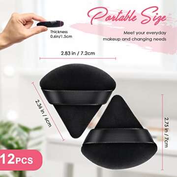 AMMON 12 Pcs Black Powder Puff Triangle Soft Makeup Powder Puff Face Makeup Sponge Puff Velour Makeup Puff Pure Cotton Powder Puff for Loose Mineral Powder Cosmetic Body Contouring Tools