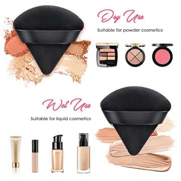 AMMON 12 Pcs Black Powder Puff Triangle Soft Makeup Powder Puff Face Makeup Sponge Puff Velour Makeup Puff Pure Cotton Powder Puff for Loose Mineral Powder Cosmetic Body Contouring Tools