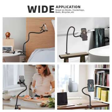 USBERG Phone Holder Clip Bed Gooseneck Mount,Universal Cell Phone Holder Clamp Clip Flexible Lazy Long Arm, Overhead Mount Stand for Bedroom,Desk(Black)