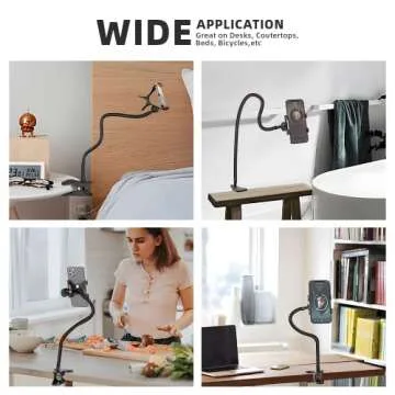 USBERG Phone Holder Clip Bed Gooseneck Mount,Universal Cell Phone Holder Clamp Clip Flexible Lazy Long Arm, Overhead Mount Stand for Bedroom,Desk(Black)