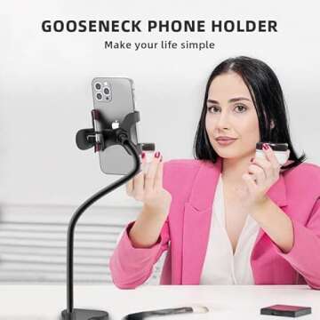 USBERG Phone Holder Clip Bed Gooseneck Mount,Universal Cell Phone Holder Clamp Clip Flexible Lazy Long Arm, Overhead Mount Stand for Bedroom,Desk(Black)