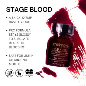 Mehron Makeup Stage Blood | Realistic For Halloween | Washable Fake Blood for Special FX, Stage & Screen, Halloween, & Cosplay (1oz.) (Dark Venous)
