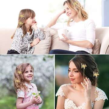 ONCHSH 3D Moving Butterfly Hair Clips,Metal Butterfly Hairpins Bride Wedding Head Pieces Hair Accessories for Women Girls (Gold)
