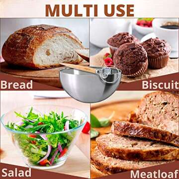 AGRUS Danish Dough Whisk - Bread Making Tools - Danish Dough Hook - Bread Dough Mixer Hand - Bread Dough Whisk for Pastry - Large Stainless Steel Swedish Whisk with Wooden Handle